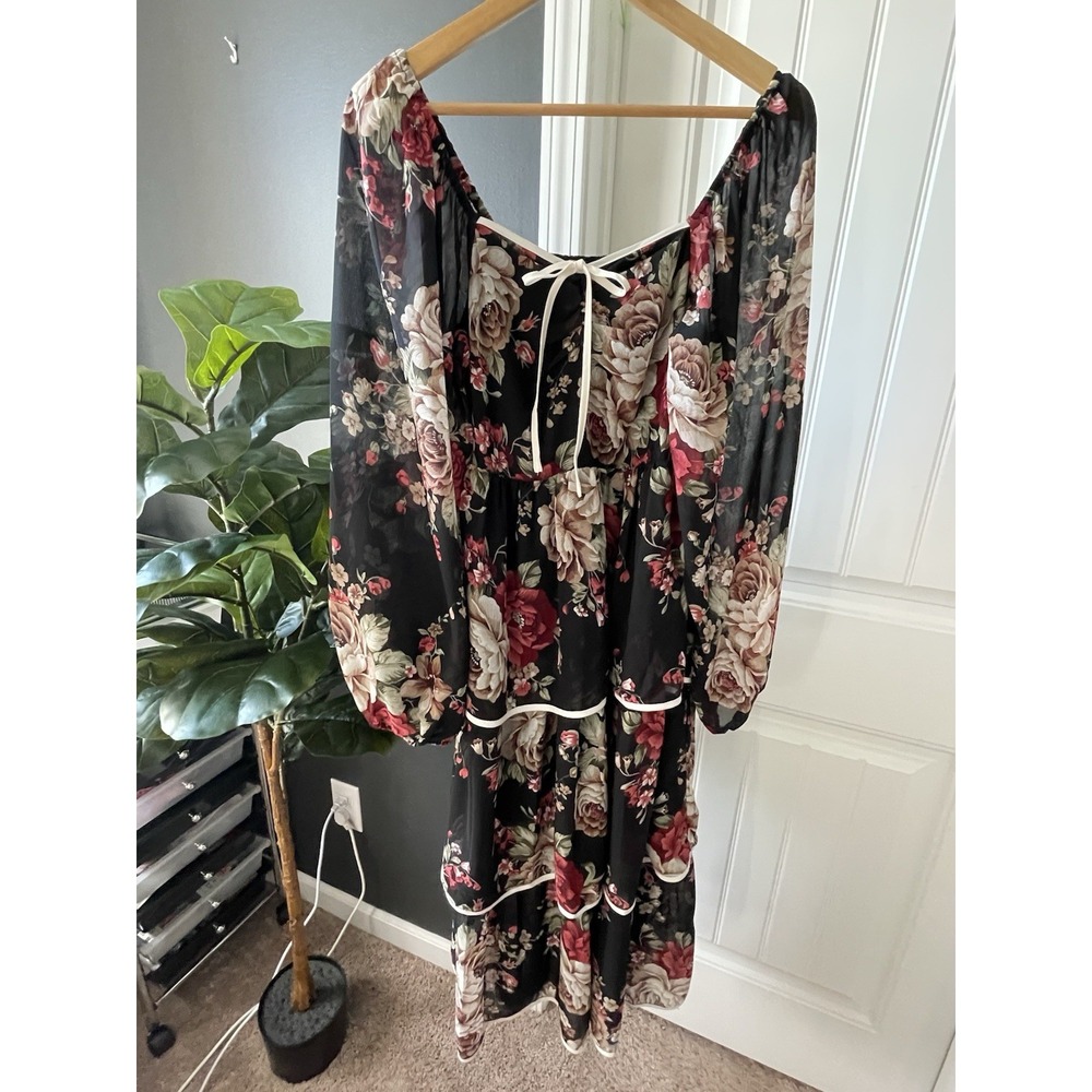 Baltic Born Dress | Viviana | Tiered Floral Midi | Black | Medium | NWT